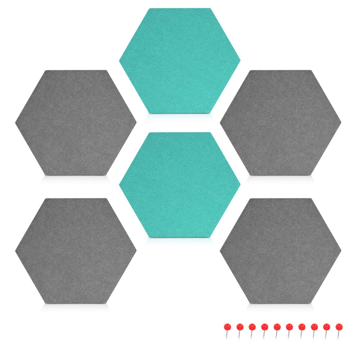Navaris Hexagon Felt Memo Boards - Σετ με 6 Πλαίσια Ανακοινώσεων και Πινέζες - Grey - Turquoise - 46230.01