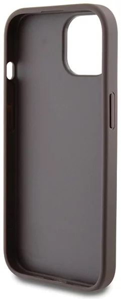 Guess iPhone 15 - 4G Metal Gold Logo Σκληρή Θήκη με Επένδυση Συνθετικού Δέρματος - Brown - GUHCP15SG4GFBR