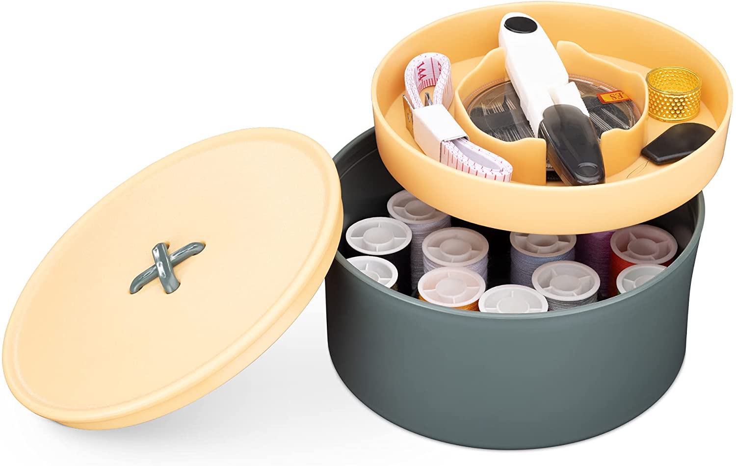 Navaris Κουτί Ραπτικής με 52 Αξεσουάρ - Design Button - Dark Green - 54224.01