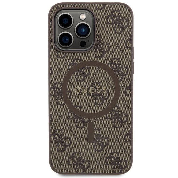 Guess iPhone 15 Pro - 4G Collection Leather Metal Logo MagSafe Θήκη με Επένδυση Συνθετικού Δέρματος και MagSafe - Brown - GUHMP15LG4GFRW