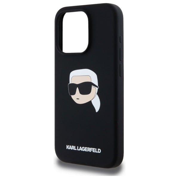 Karl Lagerfeld iPhone 15 Pro Max - Silicone Karl Head Print - MagSafe Θήκη Σιλικόνης - Black - KLHMP15XSKHPPLK