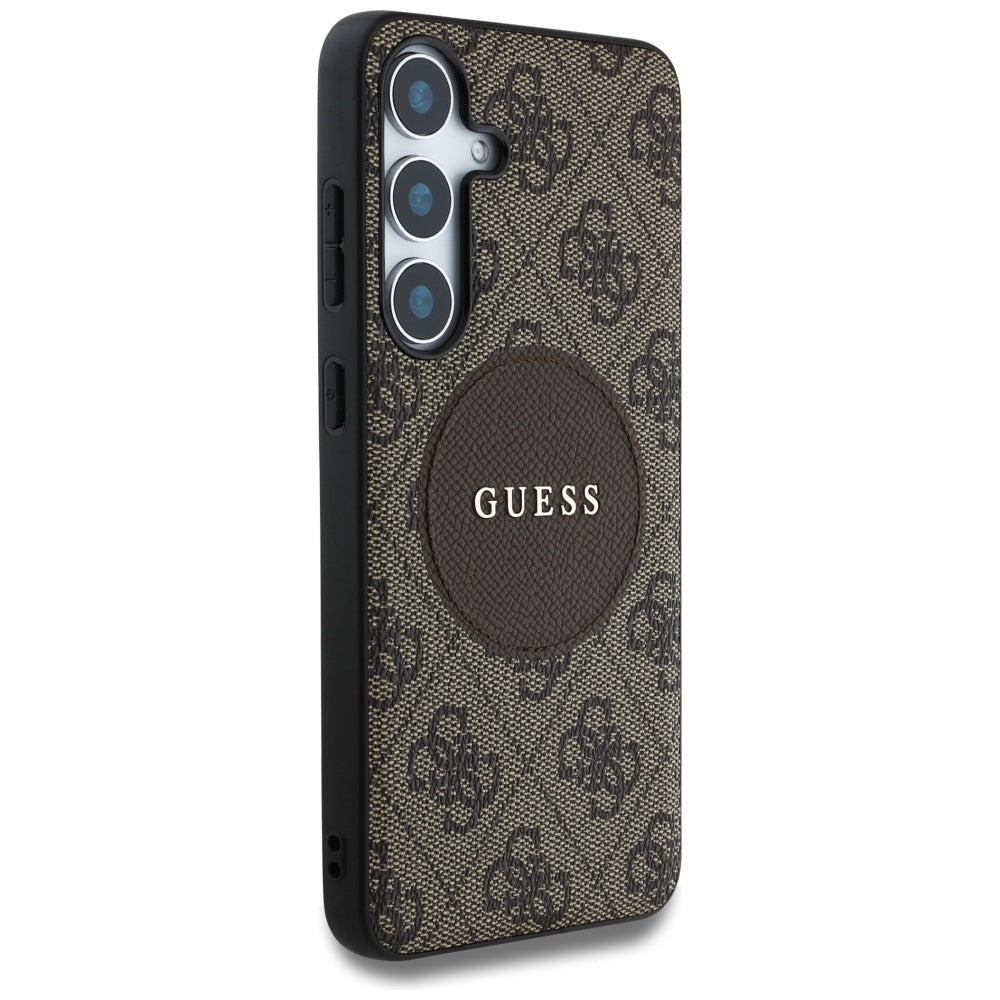 Guess Samsung Galaxy S25 Plus - 4G Round Patch Classic Logo - Θήκη με Επένδυση Συνθετικού Δέρματος και MagSafe - Brown - GUHMS25MP4PGRSGW
