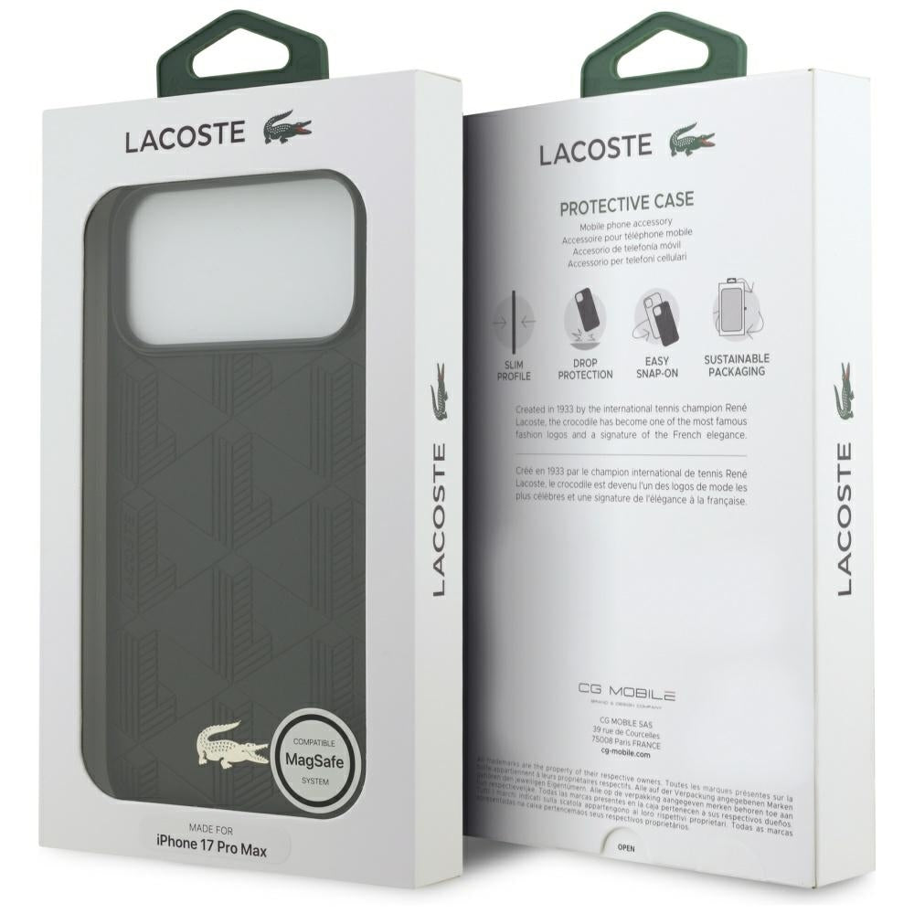 Lacoste iPhone 17 Pro Max - Nomograme Gold Logo MagSafe - Σκληρή Θήκη με Πλαίσιο Σιλικόνης και Επένδυση Οικολογικού Δέρματος - Black