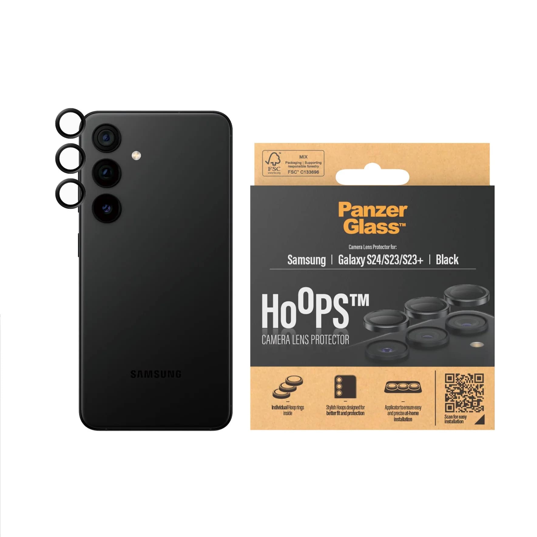 PanzerGlass Samsung Galaxy S24 / S23 / S23+ Hoops Camera Lens Protector Αντιχαρακτικό Γυαλί για την Κάμερα - Black