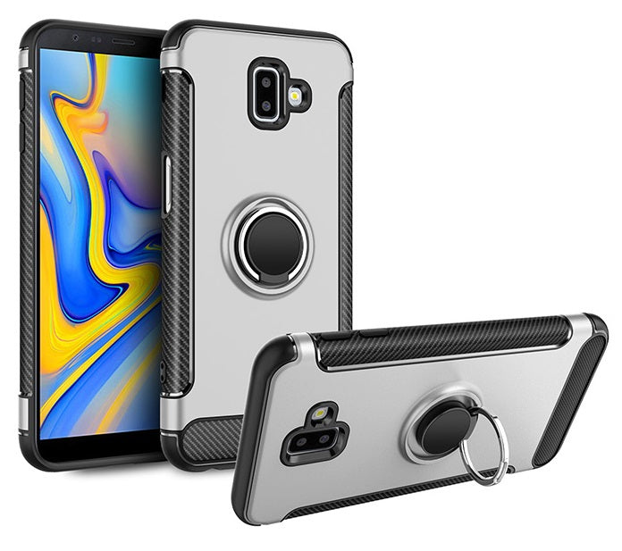 OEM Samsung Galaxy J6 Plus 2018 Ring Tough Armor Σκληρή Θήκη Υψηλής Προστασίας με Δαχτυλίδι Συγκράτησης - Silver
