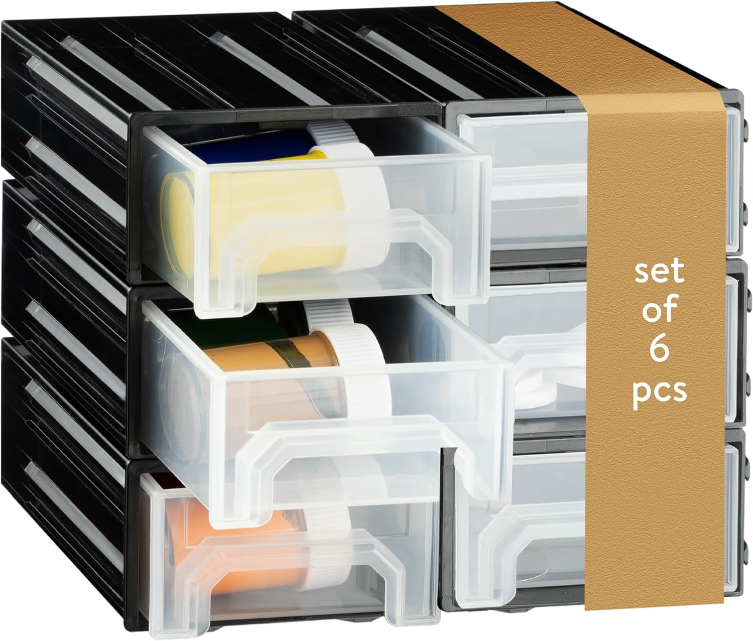 Navaris Σετ με 6 Συρτάρια Οργάνωσης - 15 x 8.6 x 4.9 cm - Black - 61952.03