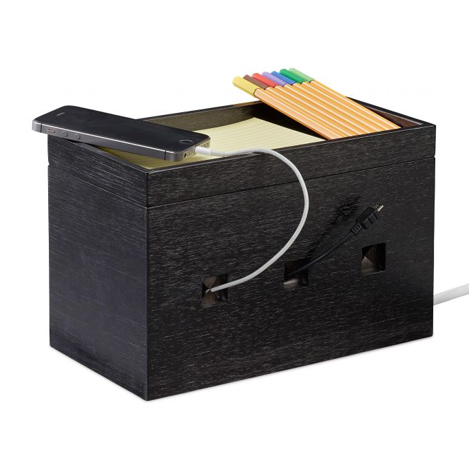 Relaxdays Κουτί Οργάνωσης Καλωδίων από Bamboo - Black - 4052025246723