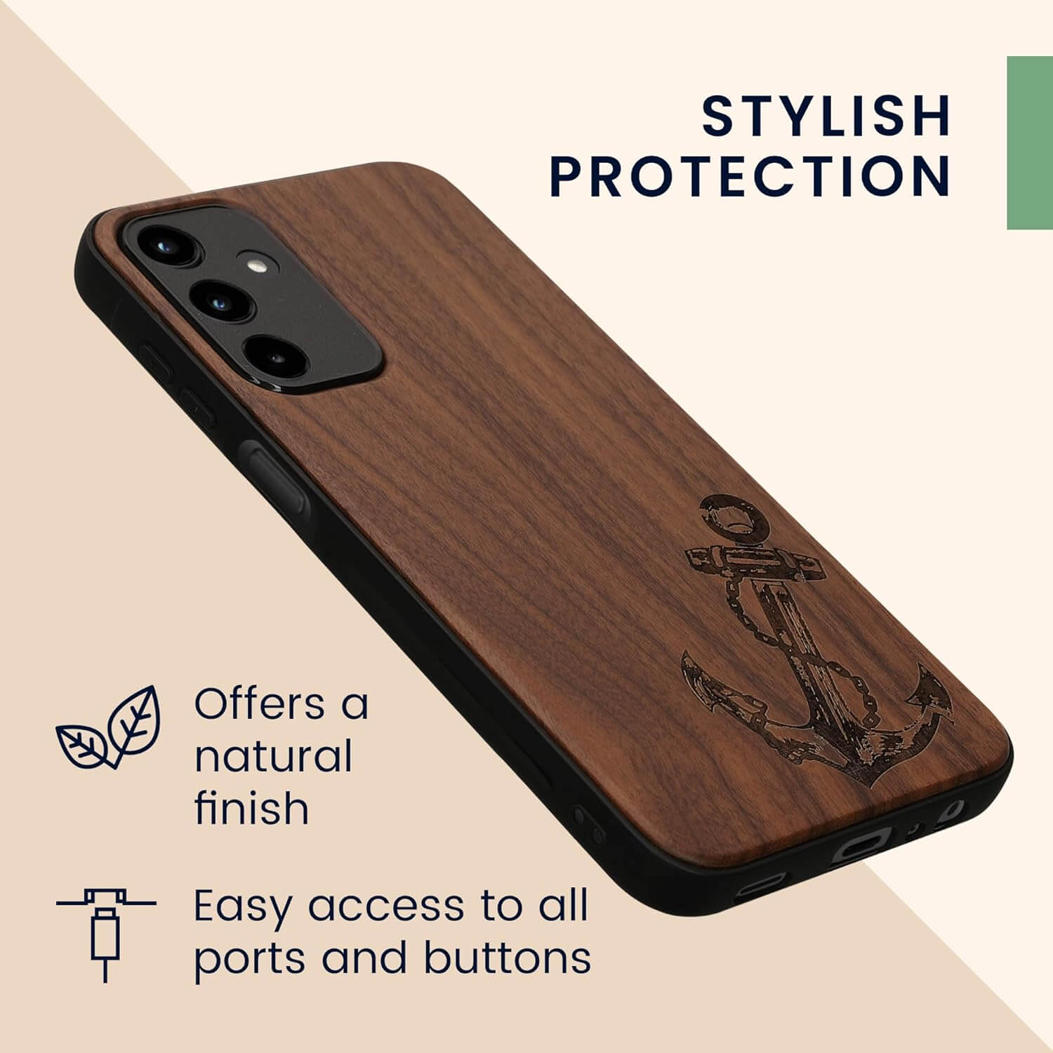 KW Samsung Galaxy A15 4G / A15 5G Θήκη από Φυσικό Ξύλο - Design Anchor Vintage - Dark Brown