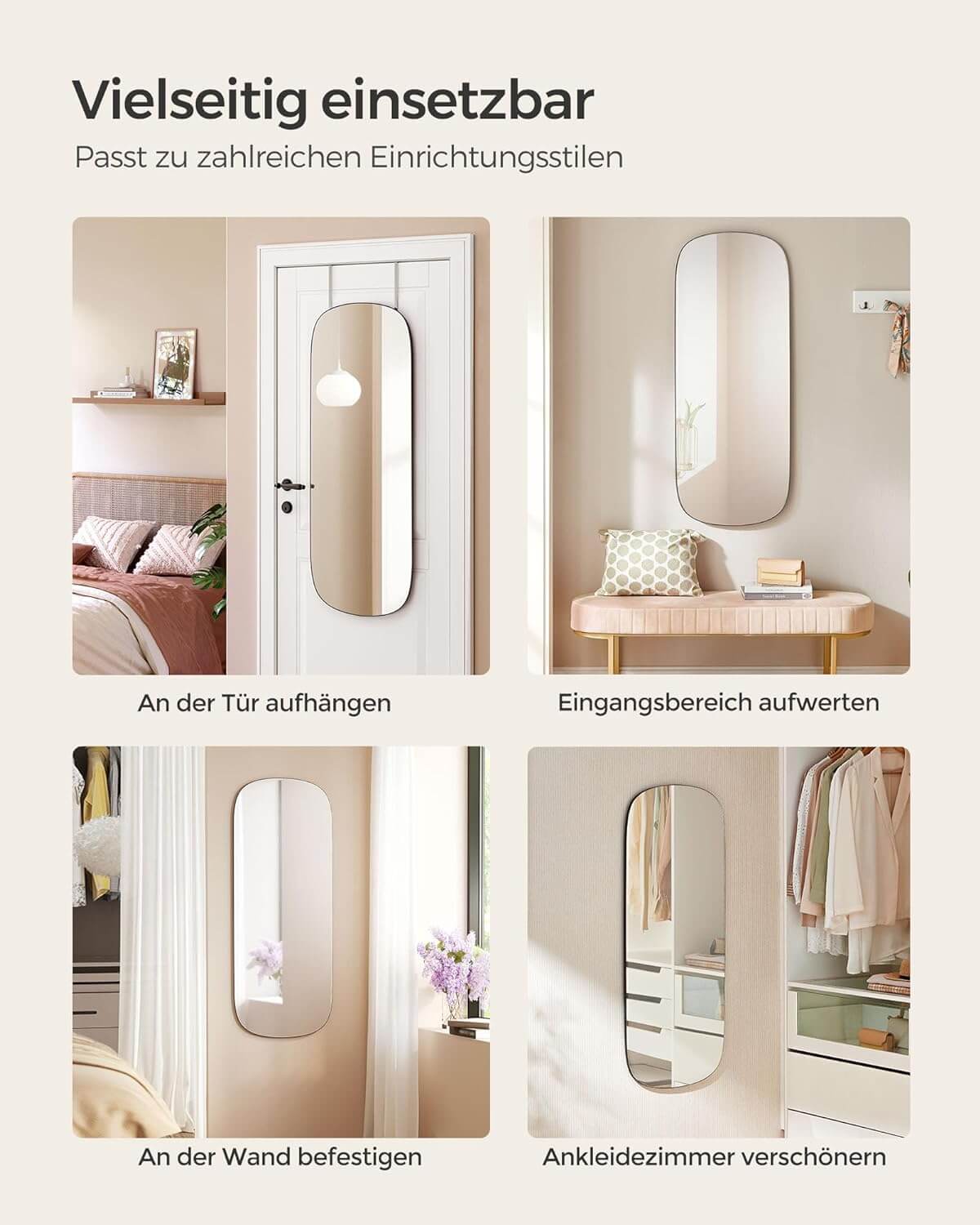 Songmics Ολόσωμος Καθρέφτης με Δυνατότητα Στήριξης σε Πόρτα και Τοίχο - 120 x 47 cm - Black - LFM010B01V1