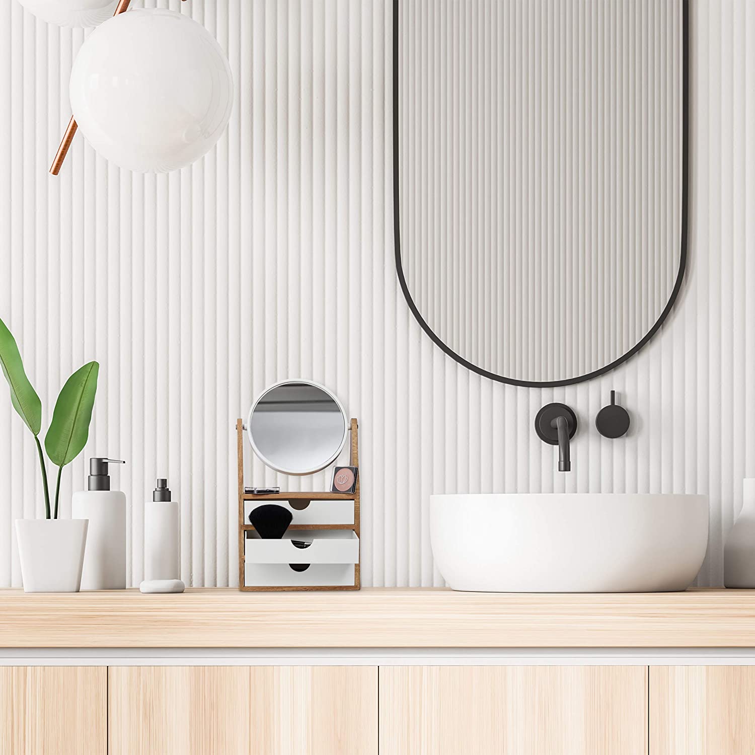 Relaxdays Καθρέφτης Μακιγιάζ με 3 συρτάρια - Natural / White - 4052025276195