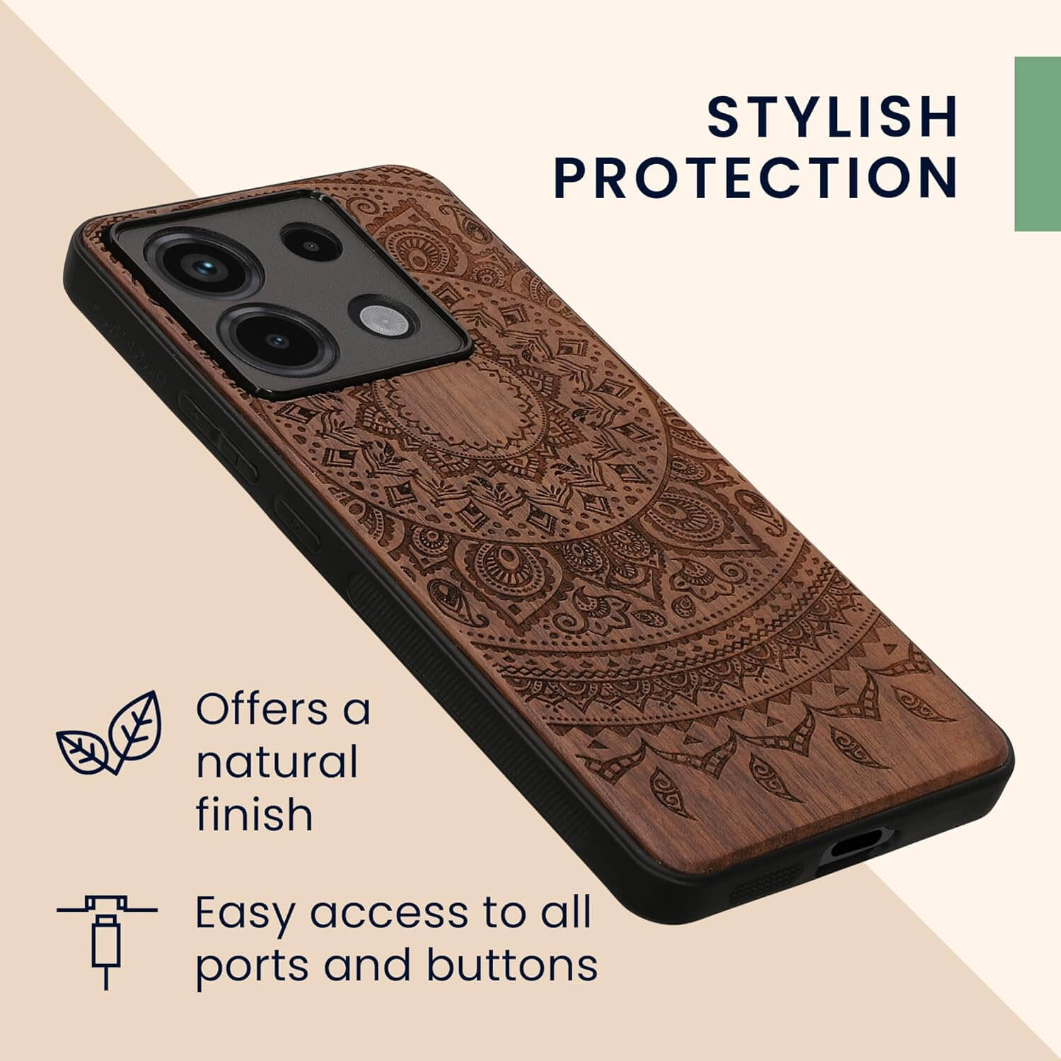 KW Xiaomi Redmi Note 13 Pro 5G / Poco X6 5G Θήκη από Φυσικό Ξύλο - Design Indian Sun - Dark Brown