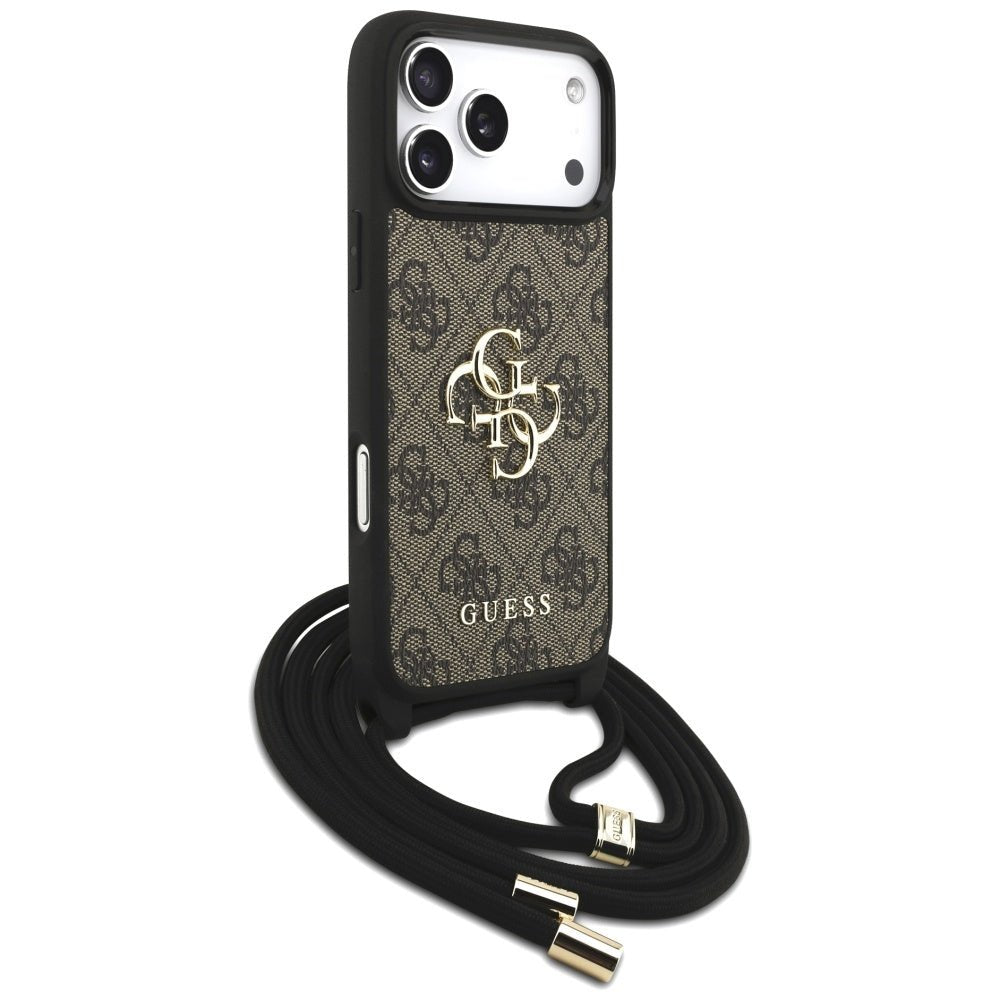Guess iPhone 17 Pro Max - 4G Big Logo Cord Stap Crossbody - Θήκη με Επένδυση Συνθετικού Δέρματος και Λουράκι - Brown - GUHCP17XP4GMGCRW