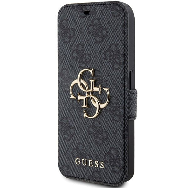 Guess iPhone 15 Pro 4G Big Metal Logo Θήκη Πορτοφόλι με Επένδυση Συνθετικού Δέρματος - Grey - GUBKP15L4GMGGR