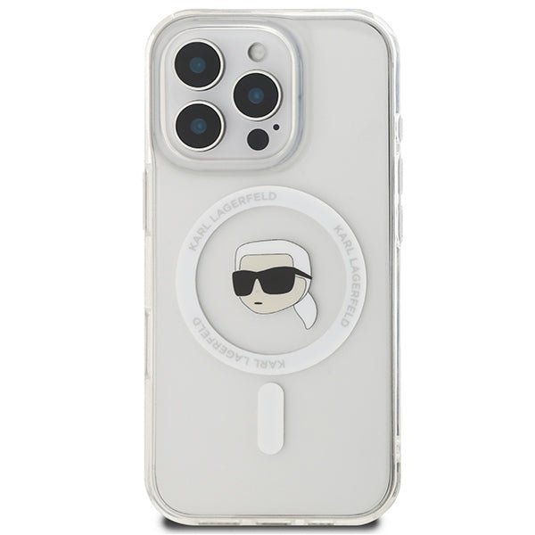 Karl Lagerfeld iPhone 16 Pro Max - IML Metal Karl Head - MagSafe Σκληρή Θήκη με Πλαίσιο Σιλικόνης - White - KLHMP16XHLSKIH
