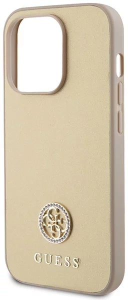 Guess iPhone 15 Pro 4G Strass Metal Logo Θήκη με Επένδυση Συνθετικού Δέρματος - Gold - GUHCP15LPS4DGPD