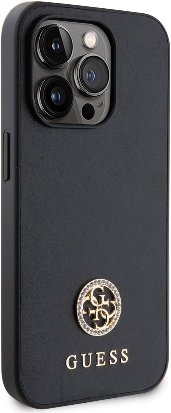 Guess iPhone 15 Pro Max 4G Strass Metal Logo Θήκη με Επένδυση Συνθετικού Δέρματος - Black - GUHCP15XPS4DGPK