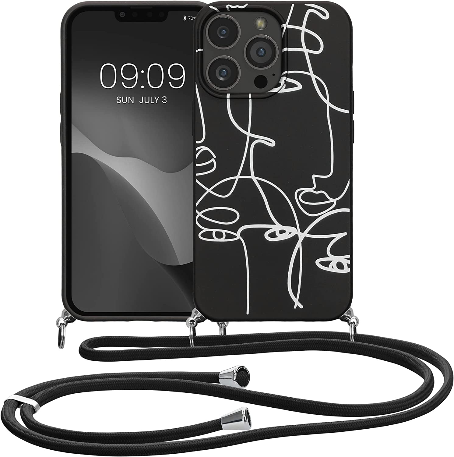 Kalibri iPhone 13 Pro Θήκη Σιλικόνης TPU με Λουράκι - Design Abstract Lines - Black / White - 58554.02