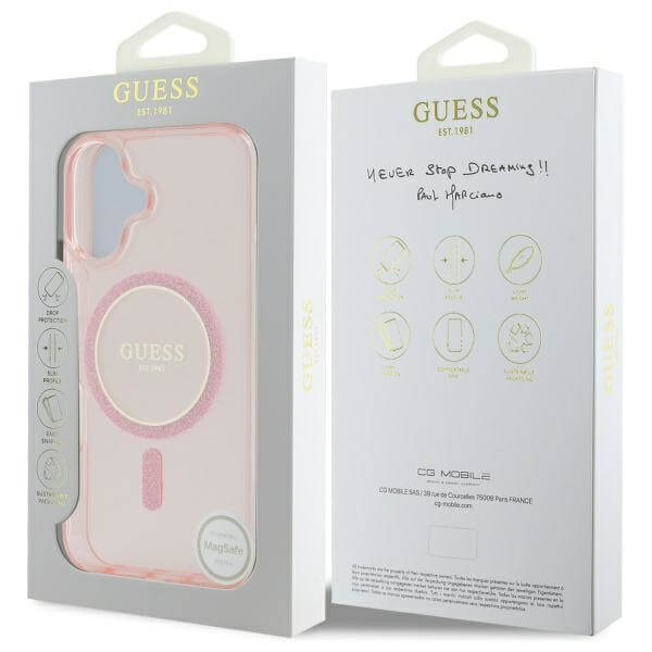 Guess iPhone 16 - IML Glitter Circle MagSafe - Σκληρή Θήκη με Πλαίσιο Σιλικόνης - Pink - GUHMP16SHFGEREP