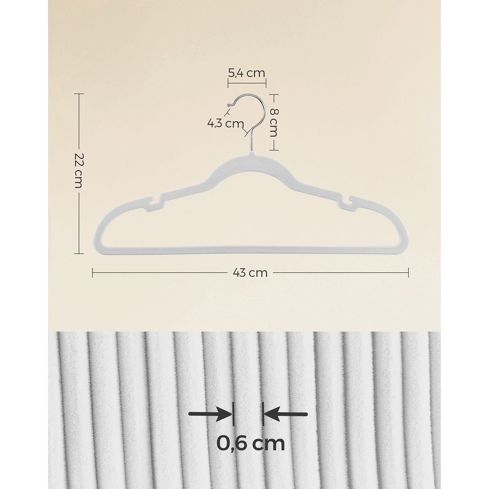 Songmics Σετ με 30 Βελούδινες Κρεμάστρες Ρούχων - Cloud White - CRF029W03