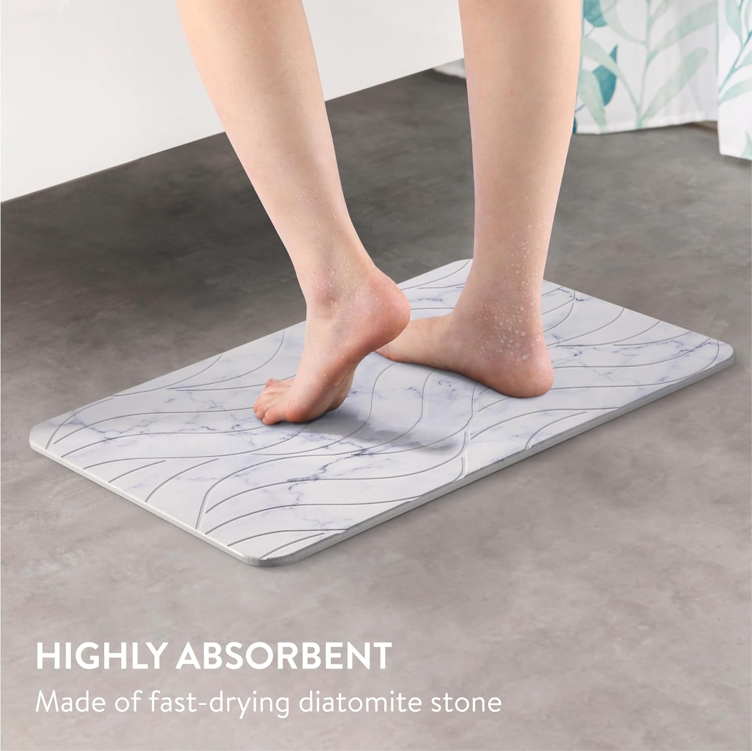 Navaris Αντιολισθητικό Χαλάκι Μπάνιου από Διατομίτη για Γρήγορο Στέγνωμα - 60 x 39 cm - White Marble - 59868.02