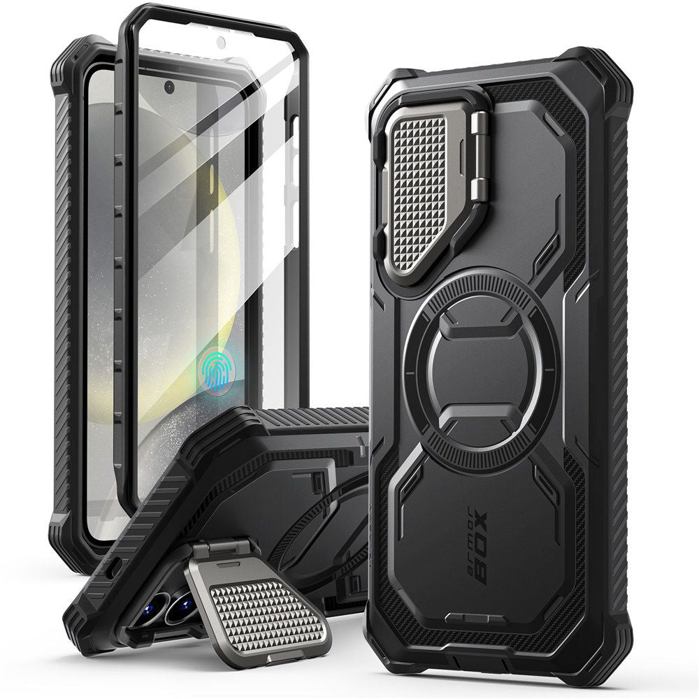 Supcase Samsung Galaxy S25 Armorbox Magsafe Σκληρή Θήκη με Προστασία Οθόνης και Κάλυμμα Κάμερας / Stand - Black