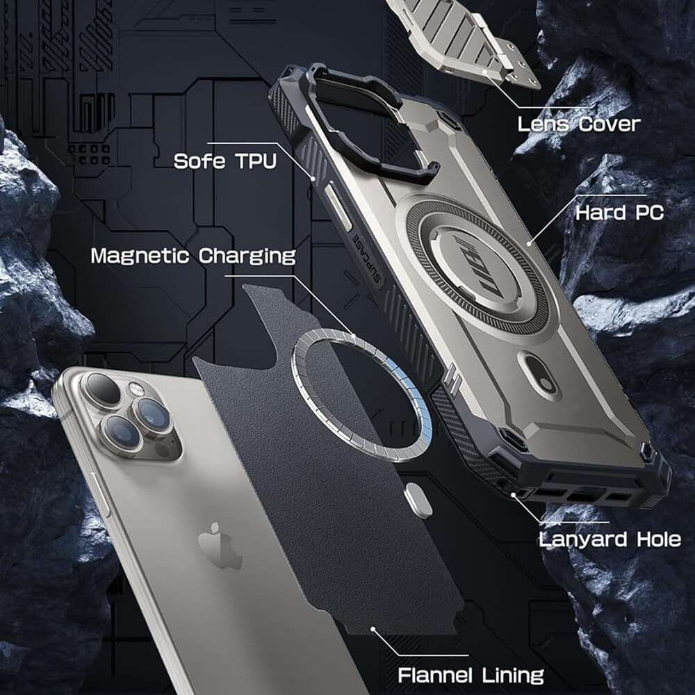 Supcase iPhone 15 Pro Max - Unicorn Beetle XT MagSafe - Σκληρή Θήκη με Προστασία Κάμερας / Stand - Titan Gray