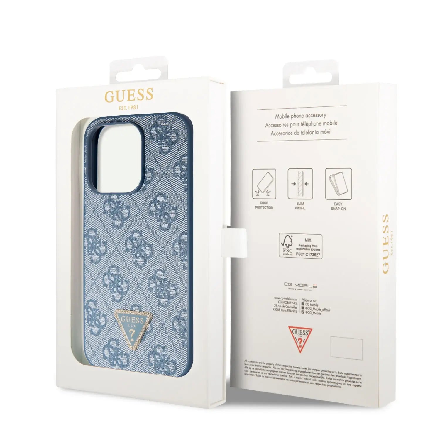 Guess iPhone 15 Pro Leather 4G Diamond Triangle Θήκη με Επένδυση Συνθετικού Δέρματος - Blue - GUHCP15LP4TDPB