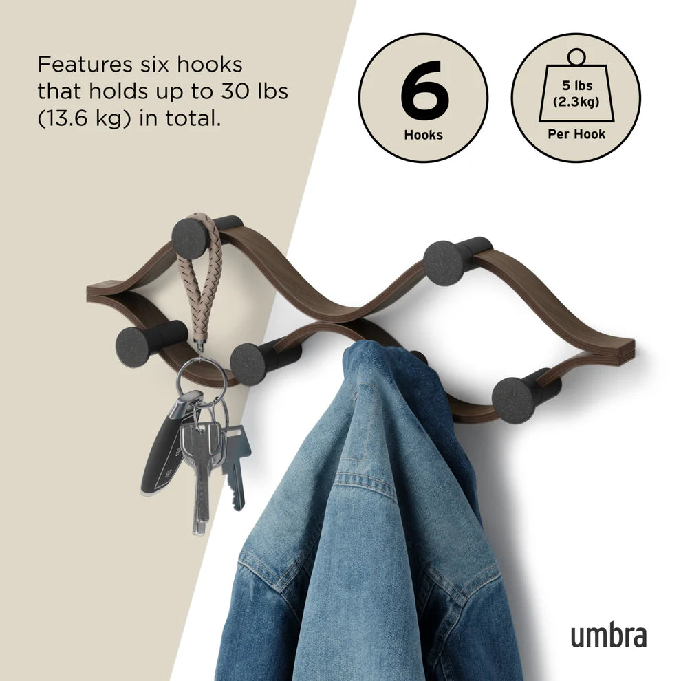 Umbra Montage Επιτοίχια Κρεμάστρα με 6 Γάντζους - Black / Walnut