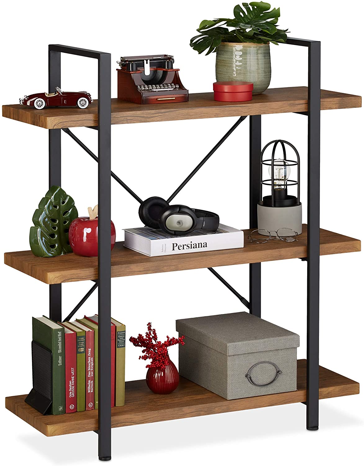 Relaxdays Διακοσμητικό Ράφι με 3 Διαμερίσματα - 90 x 33,5 x 102 cm - Natural - 4052025354169