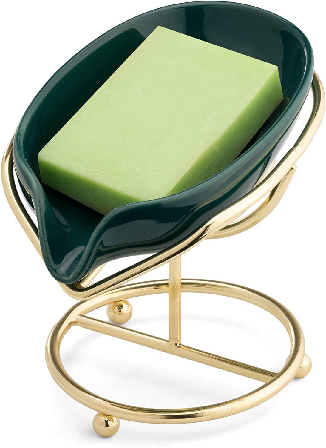 Navaris Κεραμική Σαπουνοθήκη με Μεταλλική Βάση - Green / Gold - 58855.01