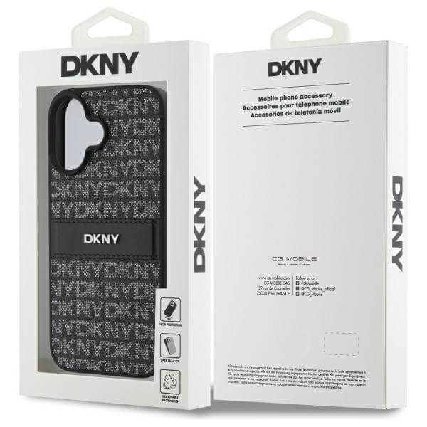 DKNY iPhone 16 - Texture Pattern Tonal Stripe - Σκληρή Θήκη με Επένδυση Συνθετικού Δέρματος - Black