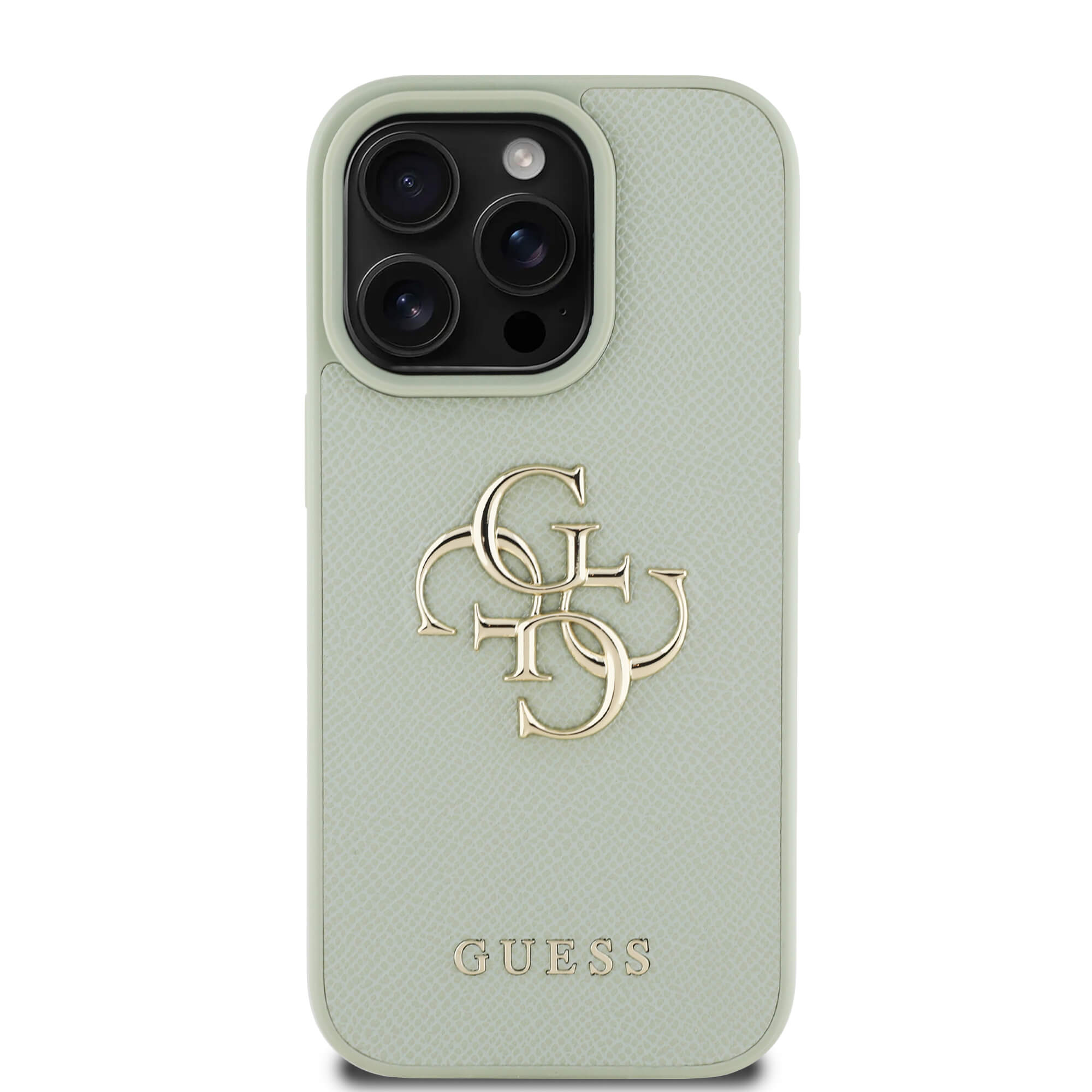 Guess iPhone 16 Pro - Grained Big 4G Logo Small Classic Logo - Σκληρή Θήκη με Επένδυση από Οικολογικό Δέρμα - Green - GUHCP16LPGT4MBN