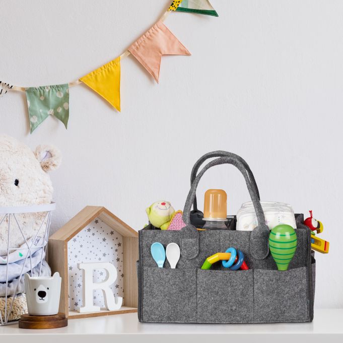 Relaxdays Baby Diaper Bag - Τσάντα Μεταφοράς και Αποθήκευσης για Πάνες από Τσόχα - Dark Grey - 4052025902025