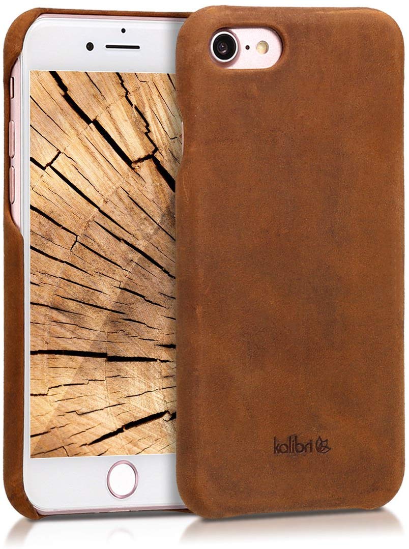 Kalibri iPhone SE 2022 / SE 2020 / 7 / 8 Σκληρή Θήκη με Επένδυση Γνήσιου Δέρματος - Brown - 39345.05