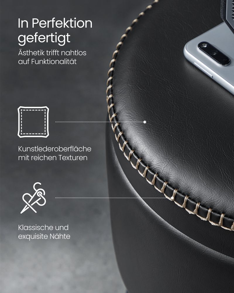 Vasagle EKHO Σκαμπό με Αποθηκευτικό Χώρο από Συνθετικό δέρμα και Ατσάλινα Πόδια - 38.2 x 44.4 cm - Ink Black - LOM005B01