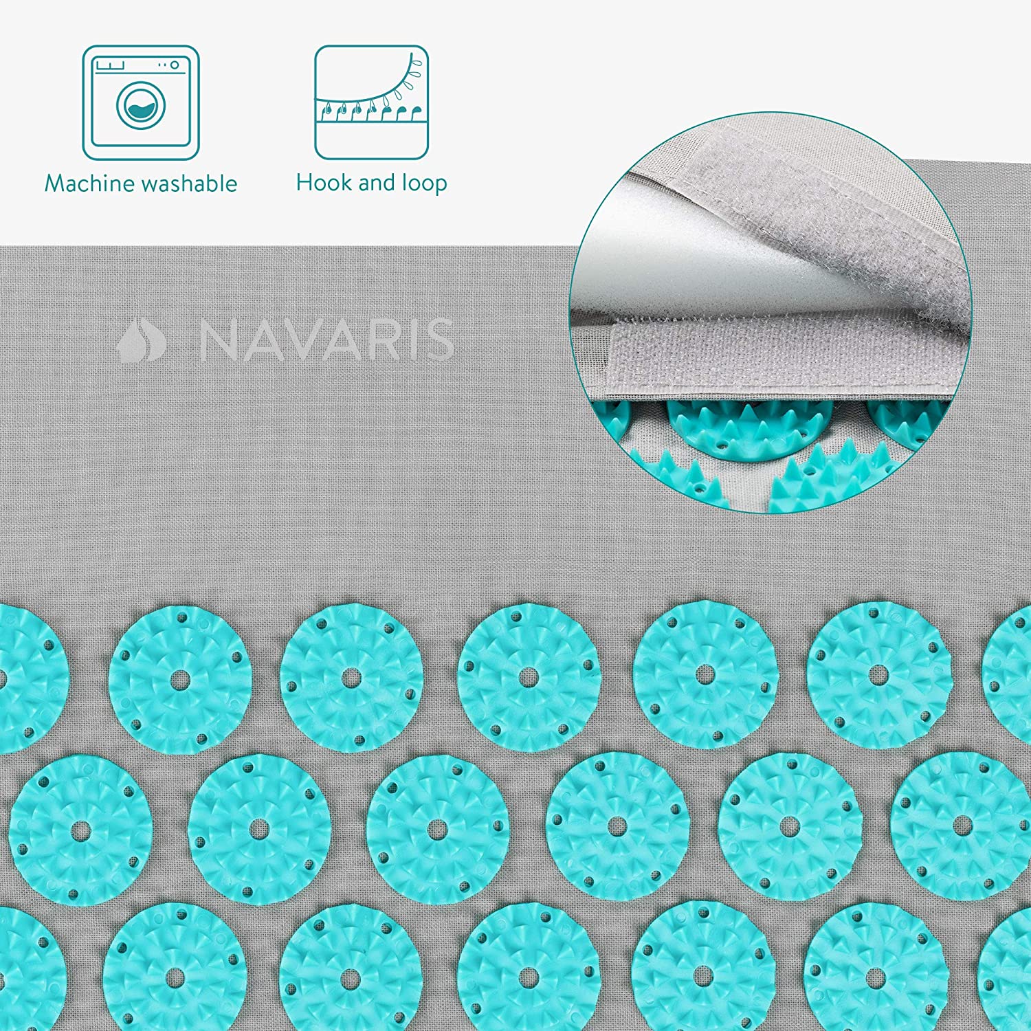 Navaris 2-in-1 Acupressure Mat and Pillow Set Σετ 2 σε 1 Χαλάκι και Μαξιλάρι Μασάζ - Grey / Light Blue - 52759.22.23