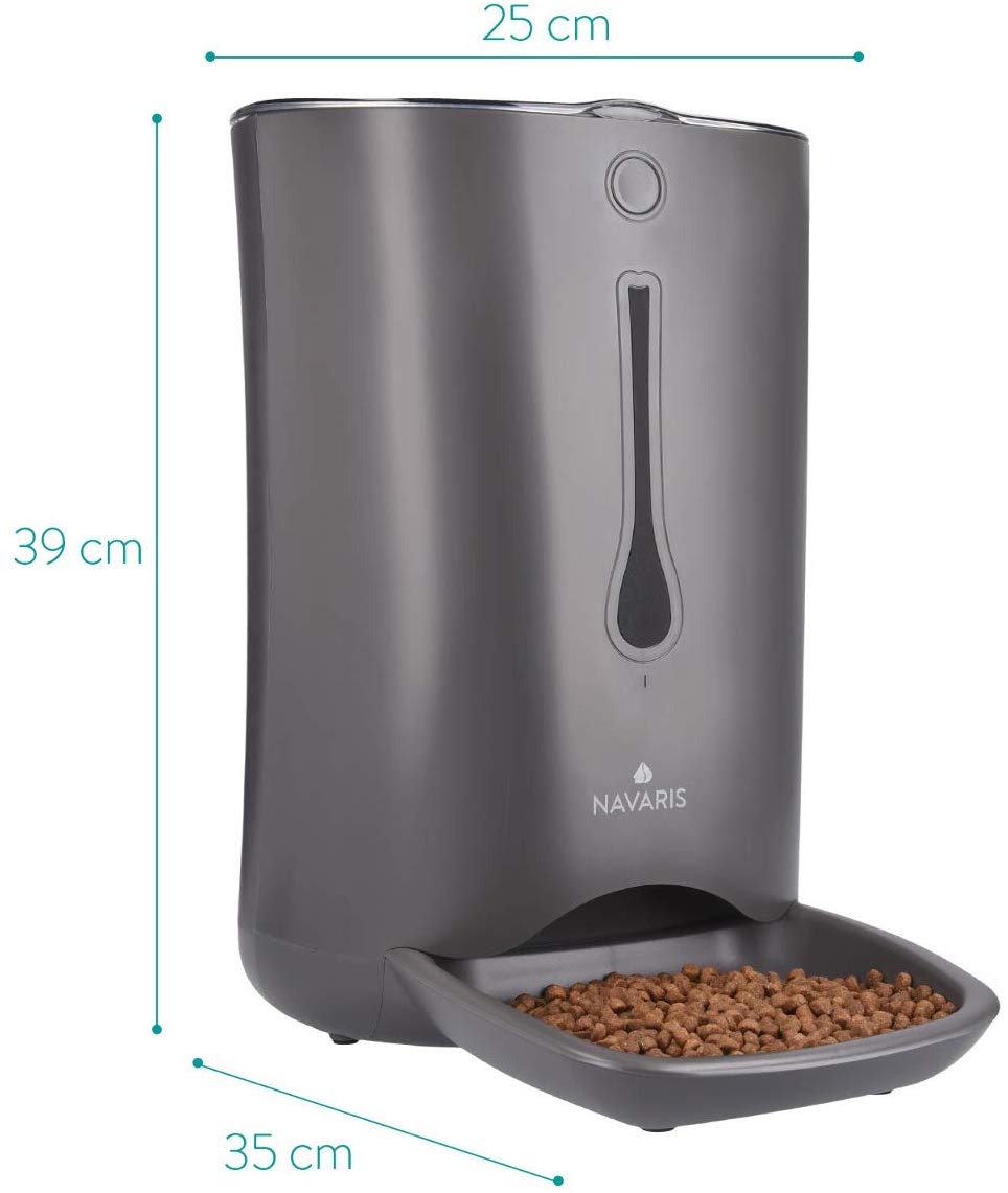 Navaris Automatic Pet Food Dispenser - Αυτόματη Ταΐστρα Φαγητού με Χρονοδιακόπτη για Κατοικίδιο - 6L - Black - 44769.03
