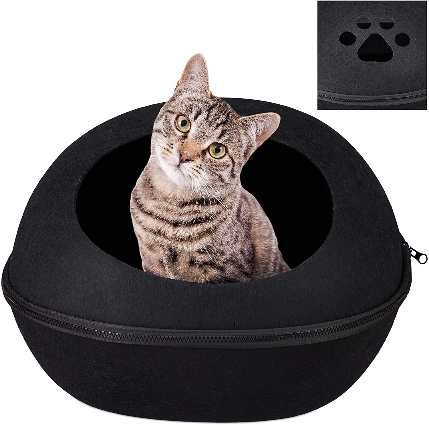 Relaxdays Σπηλιά από Τσόχα για Γάτες - 25 x 38 x 47 cm - Black - 4052025920180