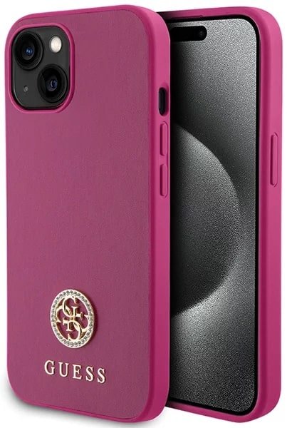 Guess iPhone 15 4G Strass Metal Logo Θήκη με Επένδυση Συνθετικού Δέρματος - Pink - GUHCP15SPS4DGPP