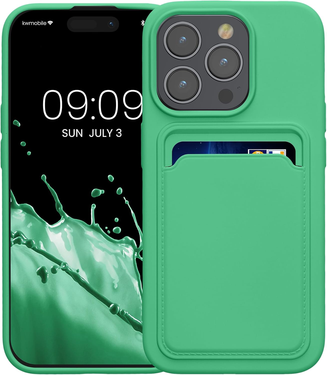 KW iPhone 15 Pro Θήκη Σιλικόνης TPU με Υποδοχή για Κάρτα - Lime Green