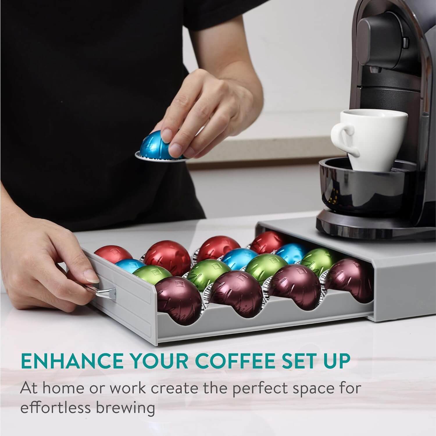 Navaris Συρτάρι για Κάψουλες Nespresso Vertuo / Βάση για Καφετιέρα - Grey