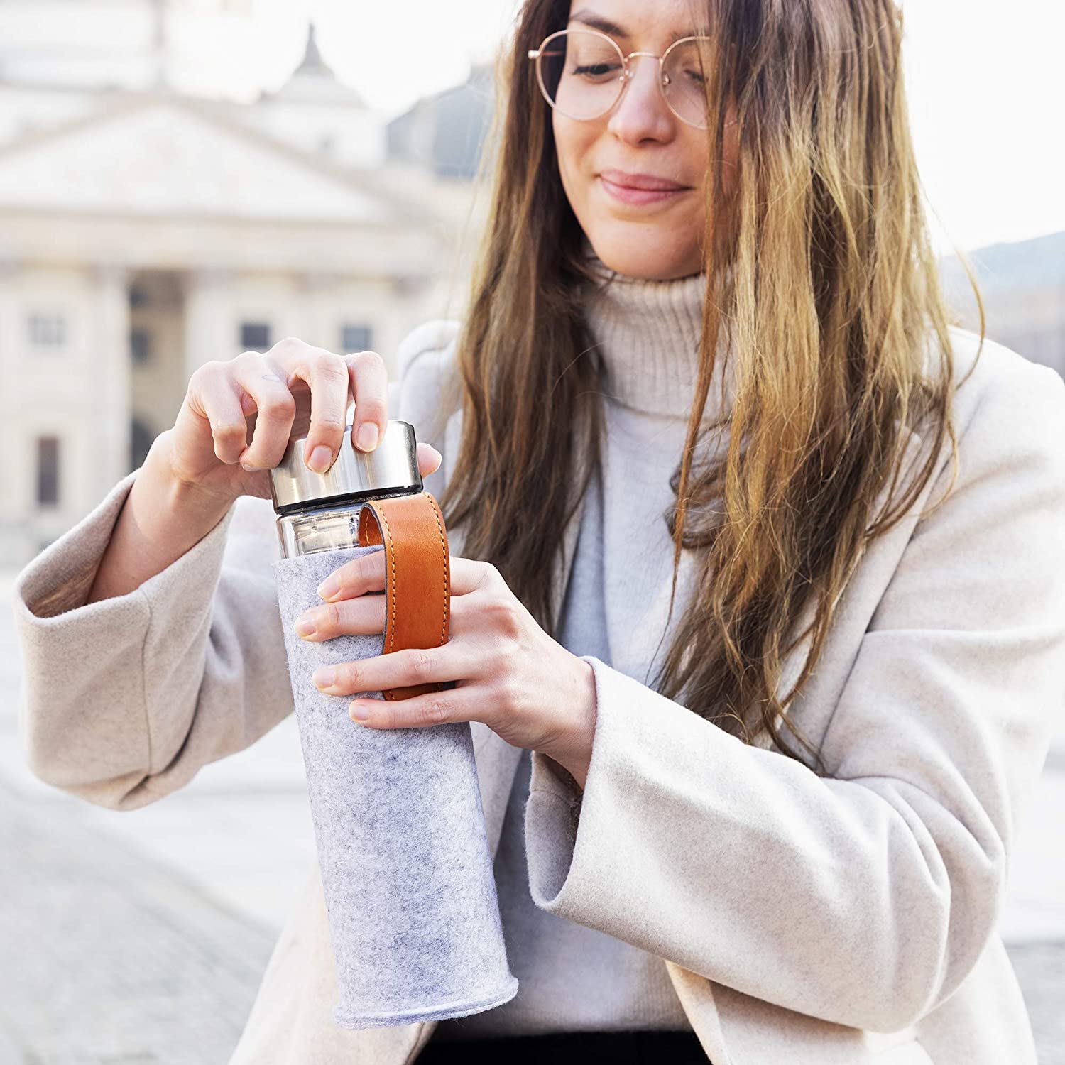 Navaris Γυάλινο Μπουκάλι Τσαγιού με Θήκη μεταφοράς - 500ml - Design Travel - Clear - 52420.2.03