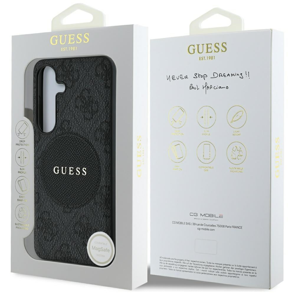 Guess Samsung Galaxy S25 Plus - 4G Round Patch Classic Logo - Θήκη με Επένδυση Συνθετικού Δέρματος και MagSafe - Black - GUHMS25MP4PGRSGK