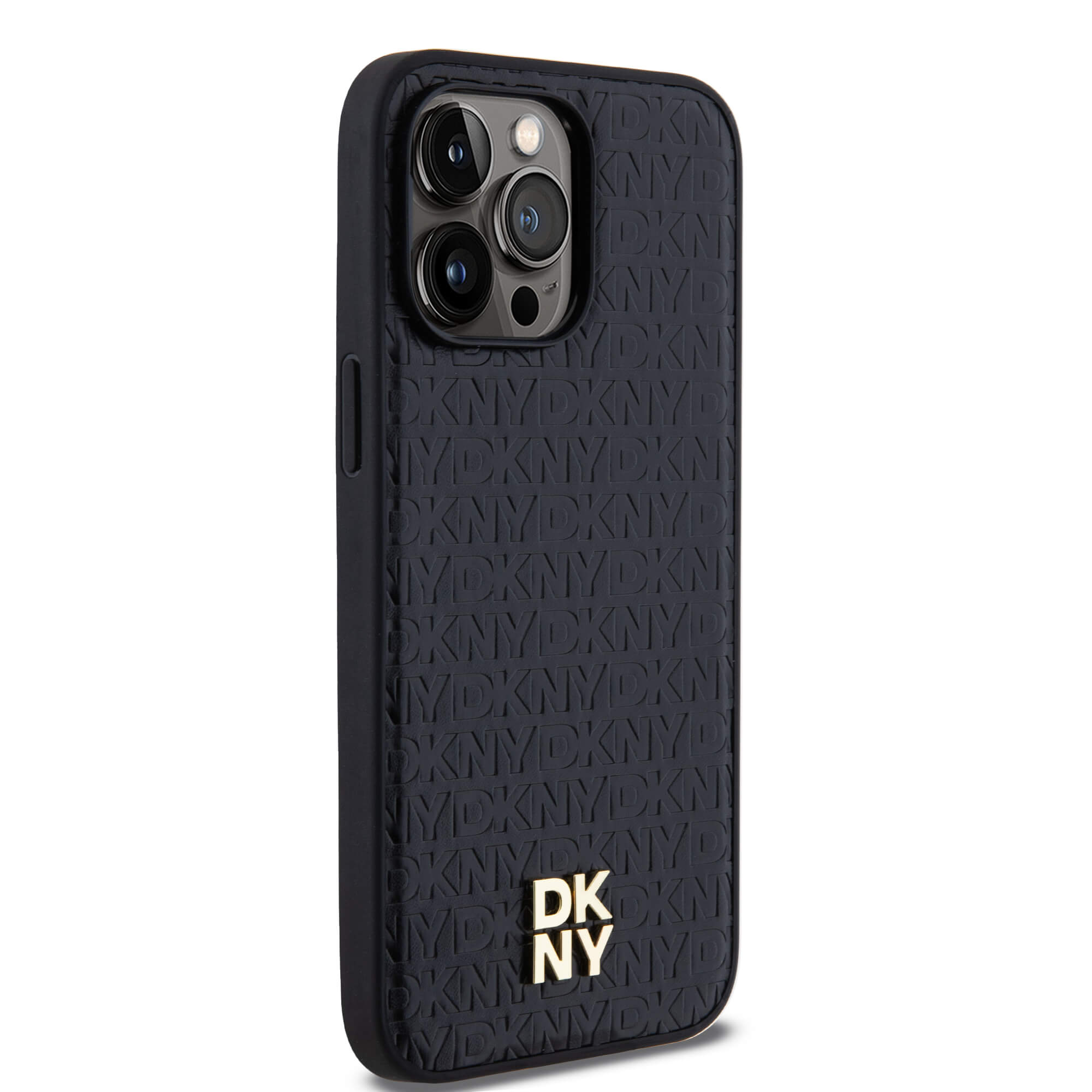 DKNY iPhone 15 Pro Max - Leather Monogram Pattern Metal Logo MagSafe Σκληρή Θήκη με Επένδυση Συνθετικού Δέρματος - Black