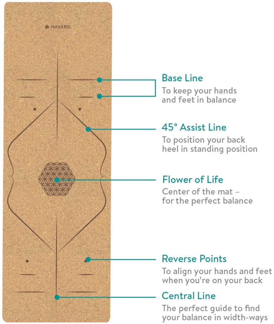 Navaris Workout Mat Στρώμα Γυμναστικής από Φελλό με Χειρολαβή Design Alignment Lines - Brown - 44764.18