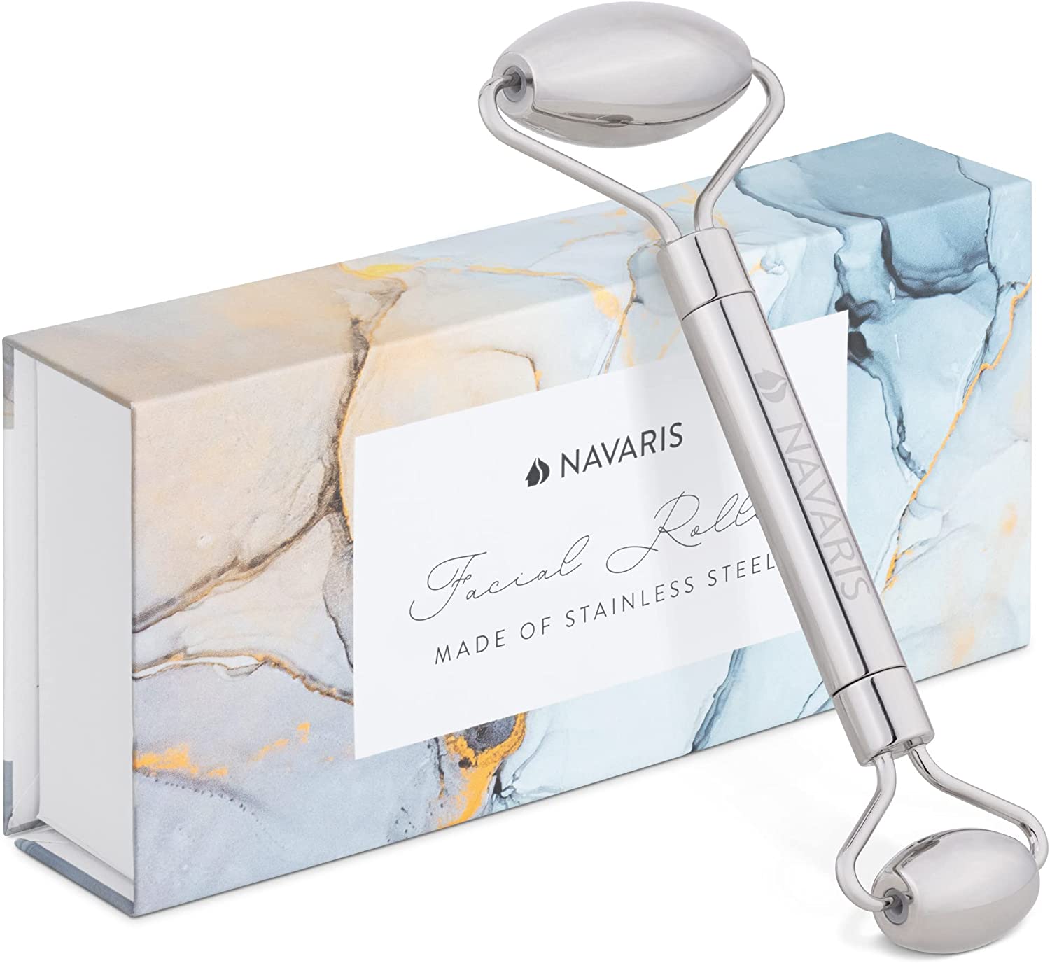 Navaris Face Roller Κύλινδρος από Ανοξείδωτο Ατσάλι για Μασάζ Προσώπου - Silver - 55455.01