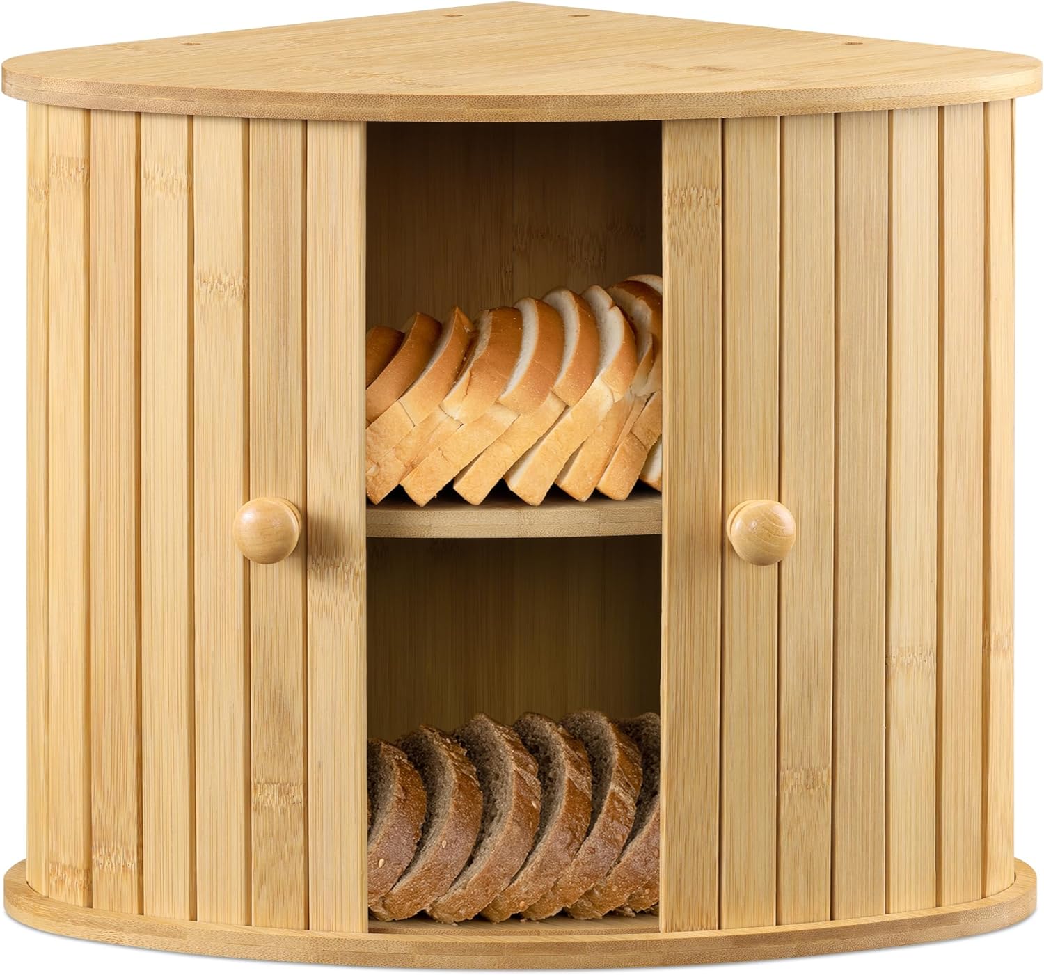 Navaris Γωνιακή Ψωμιέρα Δύο Επιπέδων από Μπαμπού με Συρόμενες Μπροστινές Πόρτες - 30 x 30 x 31 cm - Brown - 54972.02