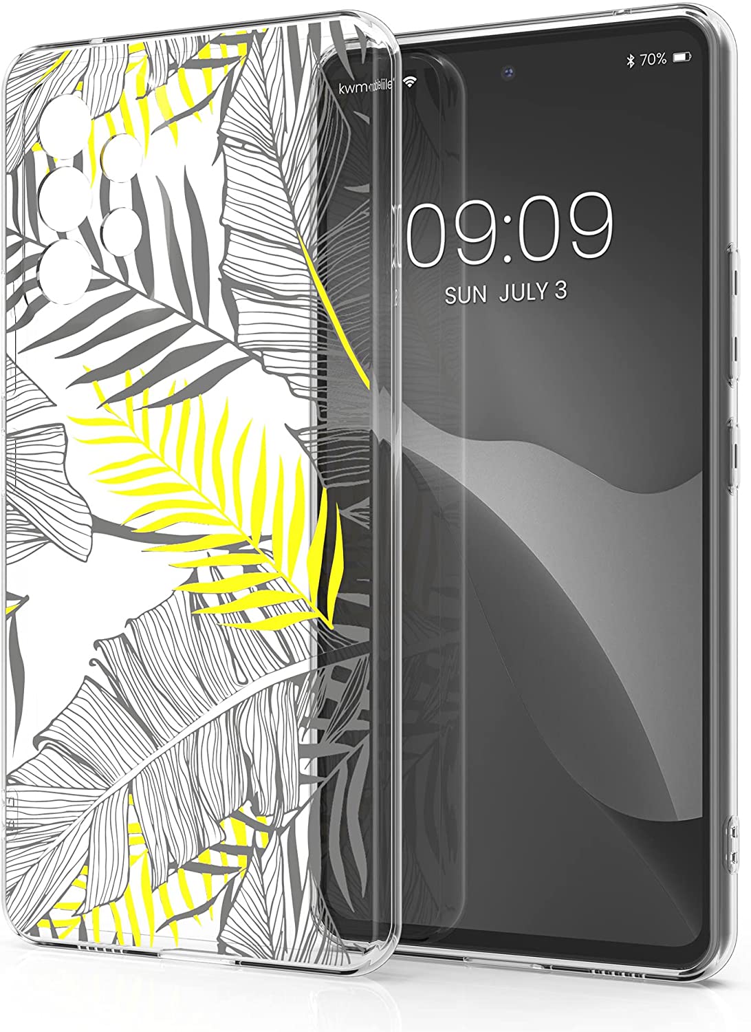 KW Samsung Galaxy A53 5G Θήκη Σιλικόνης TPU Design Palm Leaves - Gold / Grey - Διάφανη - 58384.05
