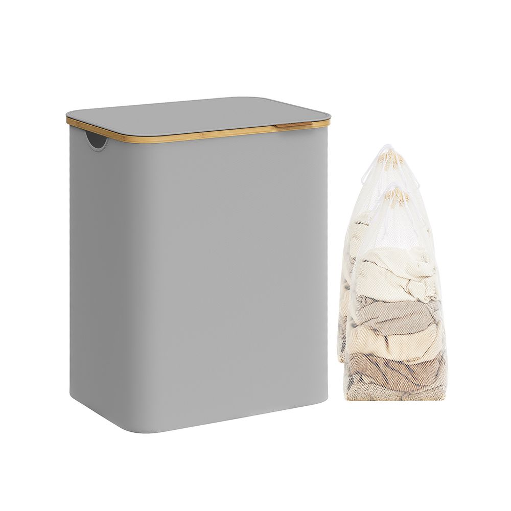 Songmics Καλάθι Απλύτων 2 Διαμερισμάτων με Καπάκι και Αποσπώμενη Εσωτερική Θήκη - 130L - Dove Grey - LCB513G01