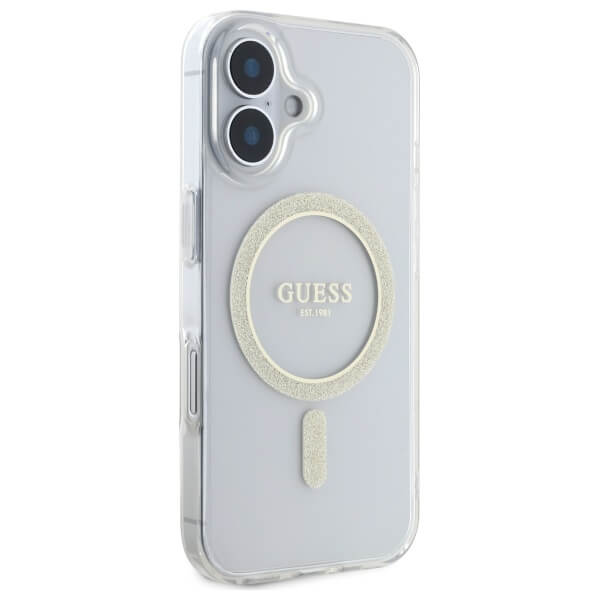 Guess iPhone 16 Plus - IML Glitter Circle MagSafe - Σκληρή Θήκη με Πλαίσιο Σιλικόνης - Clear - GUHMP16MHFGERET